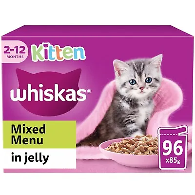 96 X 85g Whiskas Kitten Mixed Menu Wet Cat Food Pouches In Jelly • 26.35£