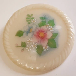 1980er Vintage Nachlass AVON Porzellan Knopf rosa Rosen Farne Brosche Anstecknadel 1 1/2" - Bild 1 von 7