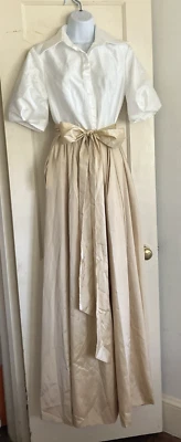 NWT LT Lan Ting SZ Small Maxi MOB Bride White/Champagne Satin Look Classic - Image 1 of 4