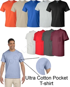 NEW Gildan Men's Ultra Cotton Plain Crew Neck Short Sleeves Pocket T-Shirt 2300 - Picture 1 of 47