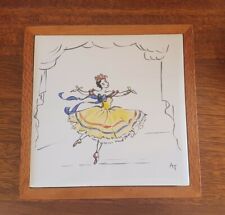 Hand Painted Dancer / Ballerina Tile Trivet in Oak Frame Signed A.T Australian ?