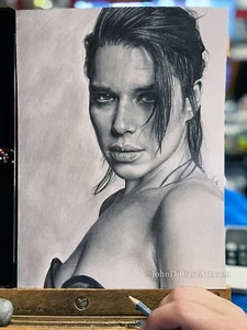 Neve Campbell Bleistiftzeichnung 9” x 12” Porträt Kunstwerk Scream Sidney Prescott - Bild 1 von 2