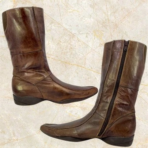 Kenneth Cole Reaction Search Light Mid-Calf Brown Leather Boots | Women Size 10M - Picture 1 of 15