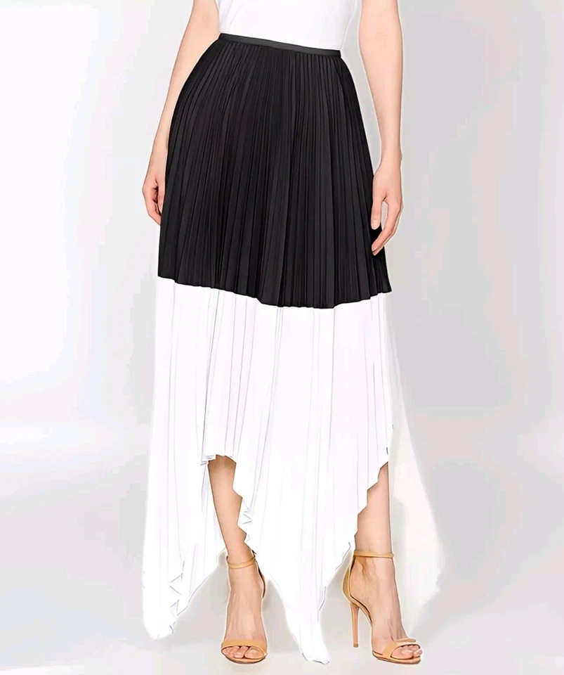 BCBGMAXAZRIA CHISTY PLEATED ASYMMETRICAL HEM LONG SKIRT SZ S