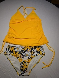 NEW! LARGE Beachsissi Tankini SWIM SUIT 2 Piece Yellow Black Daisies FLOWER - Picture 1 of 7