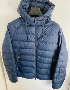 Massimo Dutti Mens Down Puffer Jacket Size Large Navy Blue Hooded VGC - Picture 1 of 10