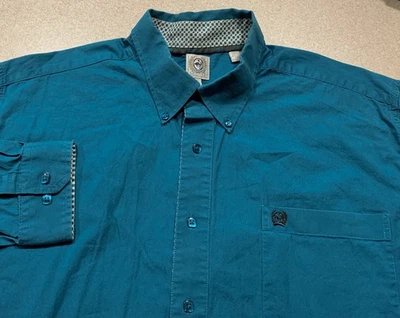Camisa vaquera occidental Cinch grande azul verde azulado manga larga con botones para hombre Foto 1 de 4