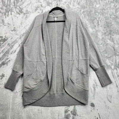 Eddie Bauer Cardigan Womens XL Gray Open Front Cocoon Fleece Pockets Thumbholes - Image 1 of 4