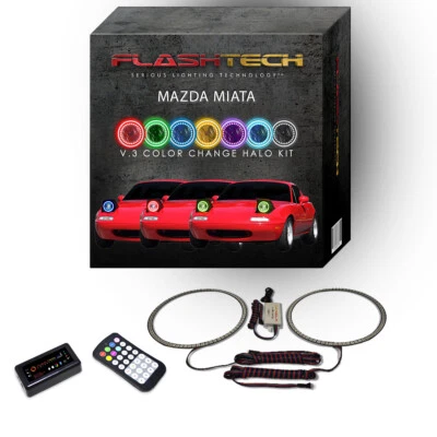RGB Multi Color Bluetooth LED Halo Ring kit for 1990-1997 Mazda Miata Headlights - Image 1 of 4