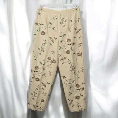 Talbots Floral Embroidered Pants Silk Linen Blend Beige Woman 8 Fully Lined READ - Image 1 of 4