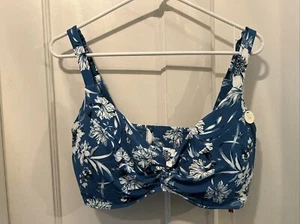 Artesands Swim Bikini Top US 14 D-E Cup Underwire Soft Cup Blue White Floral NWT - Picture 1 of 7