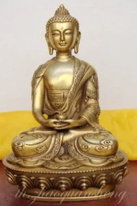 Antique bronze brass Amitabha buddha dragon statues Bodhisattva Sakyamuni - Picture 1 of 4