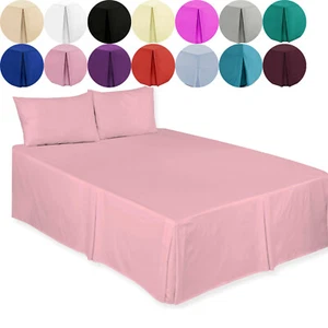 PLAIN DYED POLY COTTON BASE PLEATED VALANCE SHEETS SINGLE DOUBLE KING SUPER KING - Picture 1 of 18