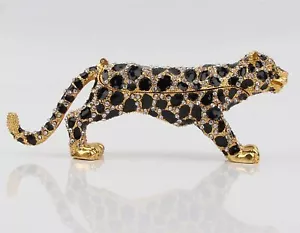 24K goldene 5,7 Zoll Leopard Schmuck Schmuckschatulle mit Kristallfigur Sammlerstück - Bild 1 von 5