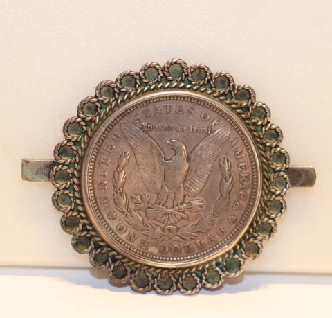 1921 D US Morgan Silver Dollar in Handmade Sterling Plaque 45.46 Grams Cover