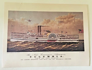 Vintage Currier & Ives Kunstdruck Dampfschiff Dampfer "Columbia" Juwel des Ozeans - Bild 1 von 2