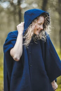 Woll Cape mit Kapuze Schal Wickel Strick Damen Fransen Strick Poncho Cardigan... - Bild 1 von 6