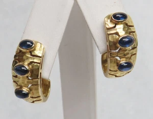 MARAVILLOSOS PENDIENTES DE ORO MACIZO DE 18K Y ZAFIRO CABUJÓN - Imagen 1 de 5