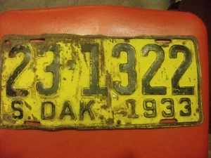 1933 SOUTH DAKOTA LICENSE PLATE VINTAGE '33 SD LICENSE SINGLE PLATE RARE - Picture 1 of 3