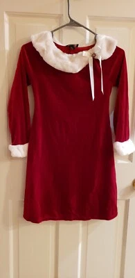 BCX GIRL RED VELOUR  WHITE FUR COLLAR  CUFFS CHRISTMAS DRESS SIZE 12 BEAUTIFUL! - Image 1 of 4