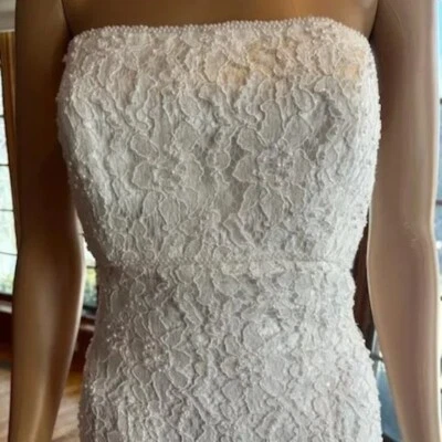 *Vestido de novia Galina marfil con cuentas encaje cintura imperio sin tirantes talla 12 Foto 1 de 4