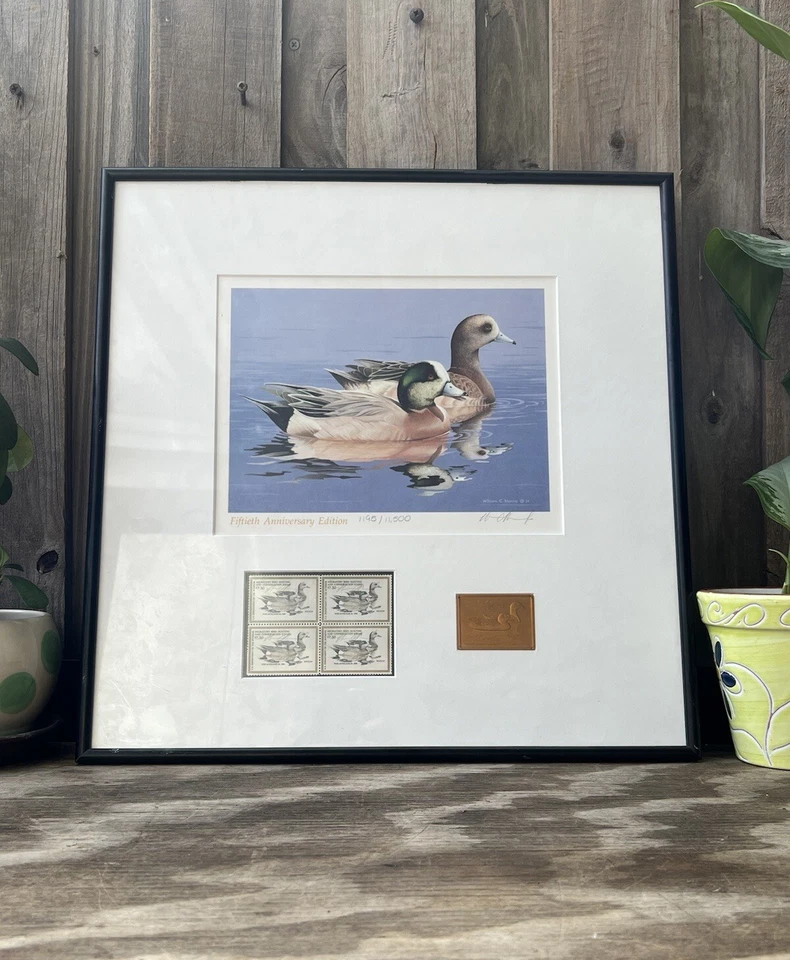 1980s US Department Duck Stamp Print 50th Anniversary Signed Numbered Wall Art - Image 1 of 4