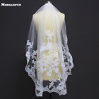  One Layer Lace Appliques Wedding Veil with Comb White Ivory Tulle Bridal Veil 