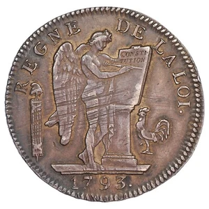 France - 6 Livres Ecu of the Genius 1793 1st Republic XF+ Silver KM.624 Gad.58 - Picture 1 of 3