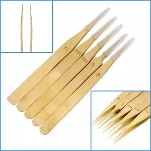 5pcs Brass Tweezers Non Magnetic Watchmaker Jewellery Making Craft Tool Kit - Foto 1 di 6