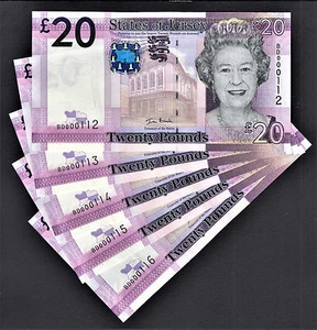 Jersey 5 Consecutive 20 Pounds 2010 QEII Pick-35 LOW Serial 000112 to 000116 UNC - Picture 1 of 2