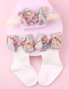 2 PIEZAS Accesorios Diadema Encaje y Calcetinas Para Bebé Niña Recién Nacido - Imagen 1 de 5