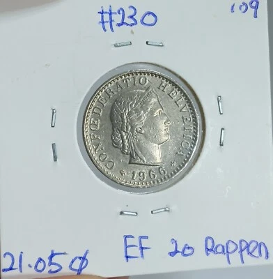 20 Rappen Switzerland Coin 1966 (EF) #230 - Image 1 of 2