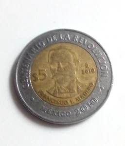 Mexico 5 Pesos Coin, 2010 Madero Bimetallic Bicentenary of Independence - Picture 1 of 2