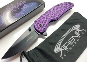 Purple Cheetah Leopard Self Defense Pocket Knife Spring Assisted Flipper - Picture 1 of 6