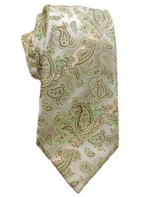 GIANLUCA ISAIA Napoli SEVENFOLD Necktie ITALY Paisley Green Shiny 4.25" 60" - Image 1 of 4