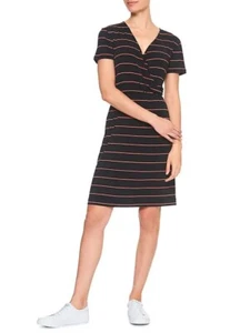 BANANA REPUBLIC * BLACK ORANGE STRIPED SURPLICE BODICE PULLOVER DRESS SZ: XL NWT - Picture 1 of 4