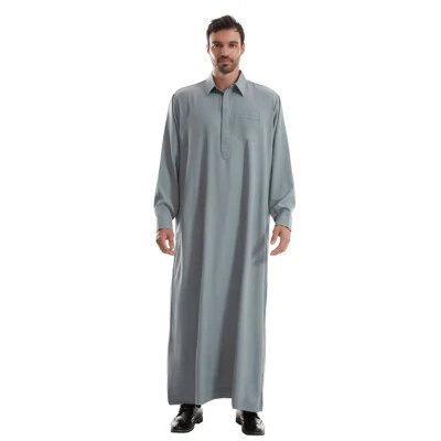 Hombres Musulmanes Dishdasha Manga Larga Daffah Thobe Jubba Árabe Saudí Thoub Kaftan Bata Foto 1 de 4