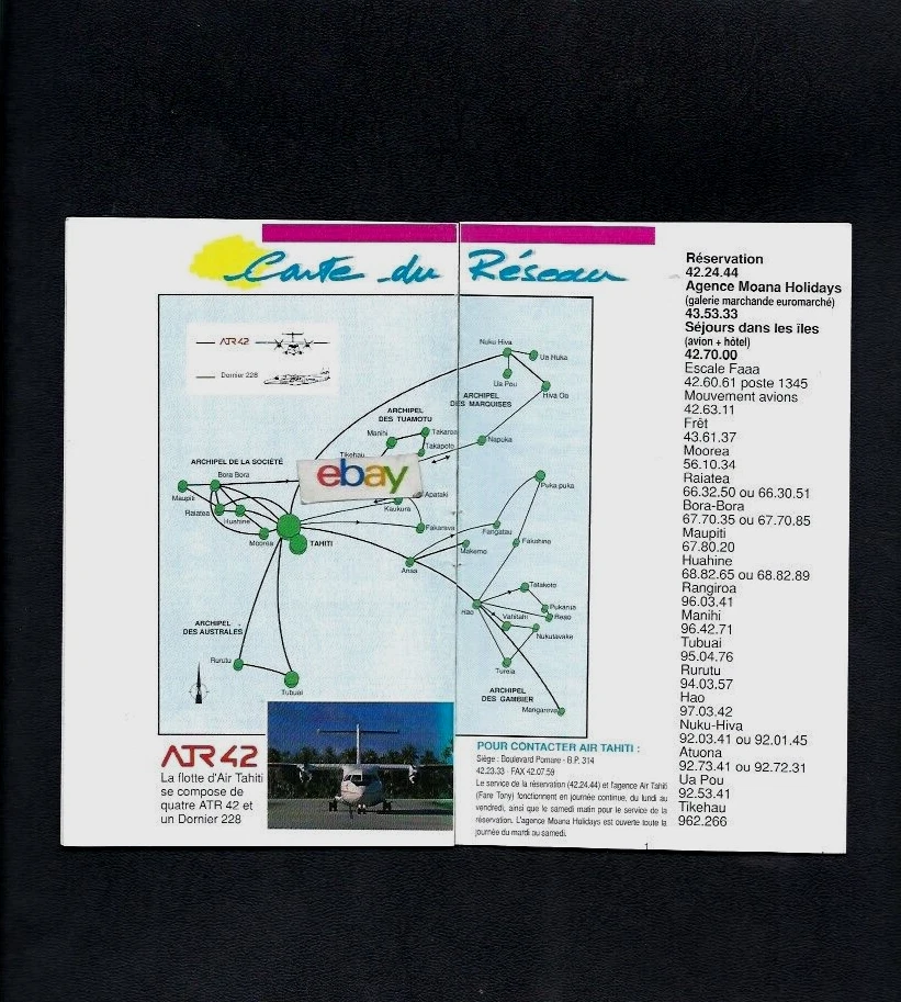 Mapa de ruta Air Tahiti Papeete 1991 ATR-42 y Dornier 228 AD Foto 1 de 1