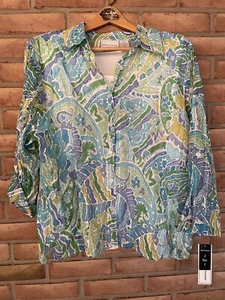 NWT Alfred Dunner Women’s Green,Blue 2-for-1 Tabbed Sleeve & Tank shirt Orig $58 - Picture 1 of 9
