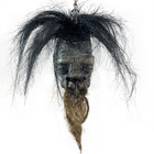 Shrunken Head with Hair Metal Stand Oddity Magic Ritual Voodoo Witchcraft Witch