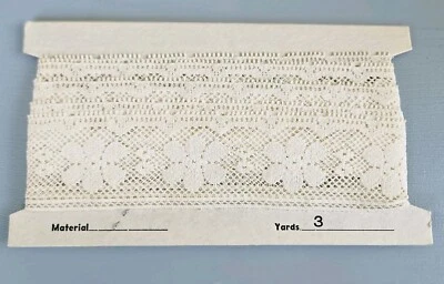 Antique VTG Lace Trim Original Card Edging 3 Yards Lot Cotton Bobbin Val Style - Image 1 of 4