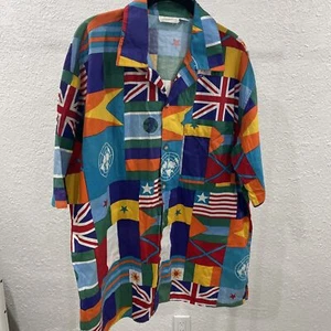 Vintage Gottex Short sleeve button Worlds Flag All Over Design XL - Picture 1 of 6