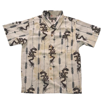 XG Island Tropic Camisa Botón Adolescente Pequeña (C34)/Dragón+Gráficos Florales/Bolsillo Foto 1 de 4