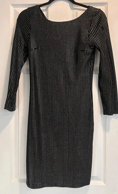 Alice + Olivia 女式长袖黑色银色镶嵌紧身连衣裙 XS — 第 1/4 张图片