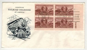 194 PLATE # BLOCK FDC GRIMSLAND 993 RAILROAD ENGINEERS CASEY JONES - Picture 1 of 1