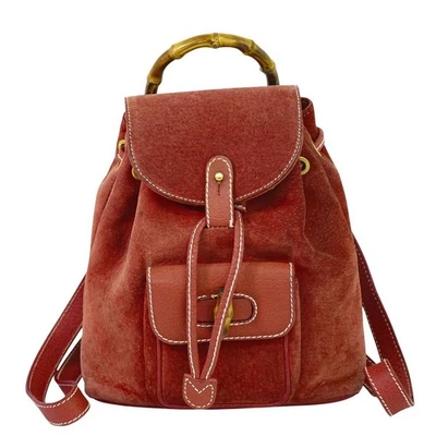 GUCCI Bamboo Backpack suede Leather red 125780 - Imagem 1 de 4
