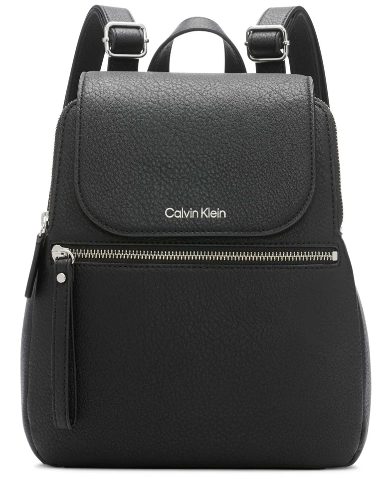 Calvin Klein Reyna Novelty Key Item Flap Backpack, Black/Silver Combo, One Size - Image 1 of 1
