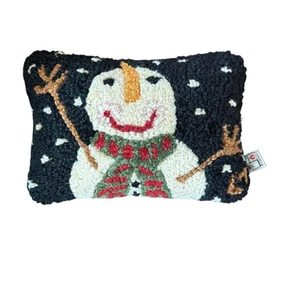Chandler Four Corners Snowman Pillow Black Rectangle Hand Hooked Laura Megroz - Picture 1 of 6