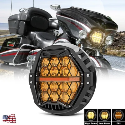 Faro LED redondo de 7"" cubierta amarilla ámbar DRL para Harley Electra Glide Classic  Foto 1 de 4