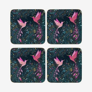 Sara Miller India Collection 4 Coasters Hummingbird Paradise Midnight Blue - Picture 1 of 6